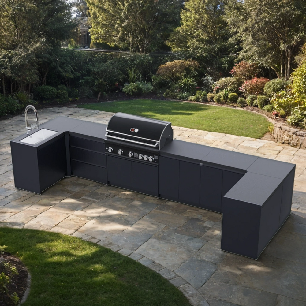 Whistler Fairford Black Outdoor Kitchen with Burford 5-Burner BBQ and Sink