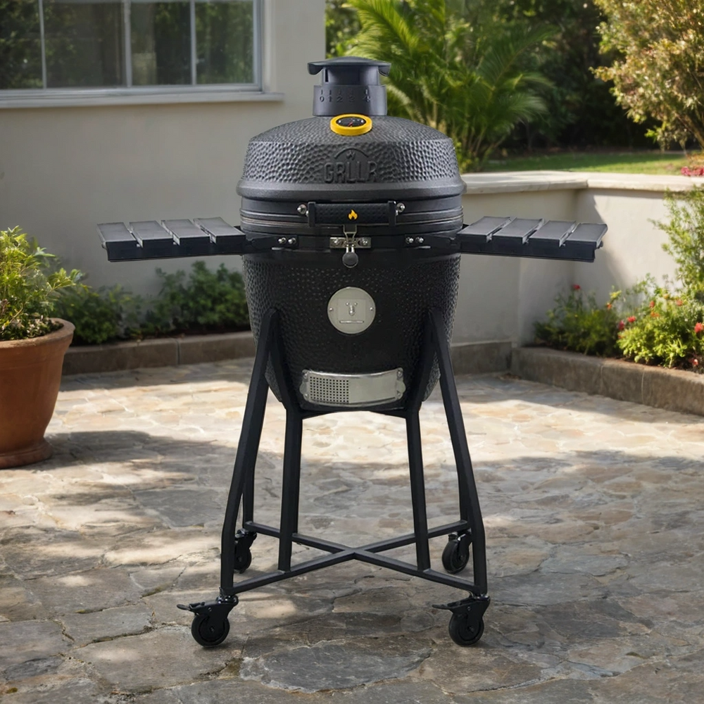 GRLLR Ember Kamado Classic 18 inch in Matt Black with Trolley