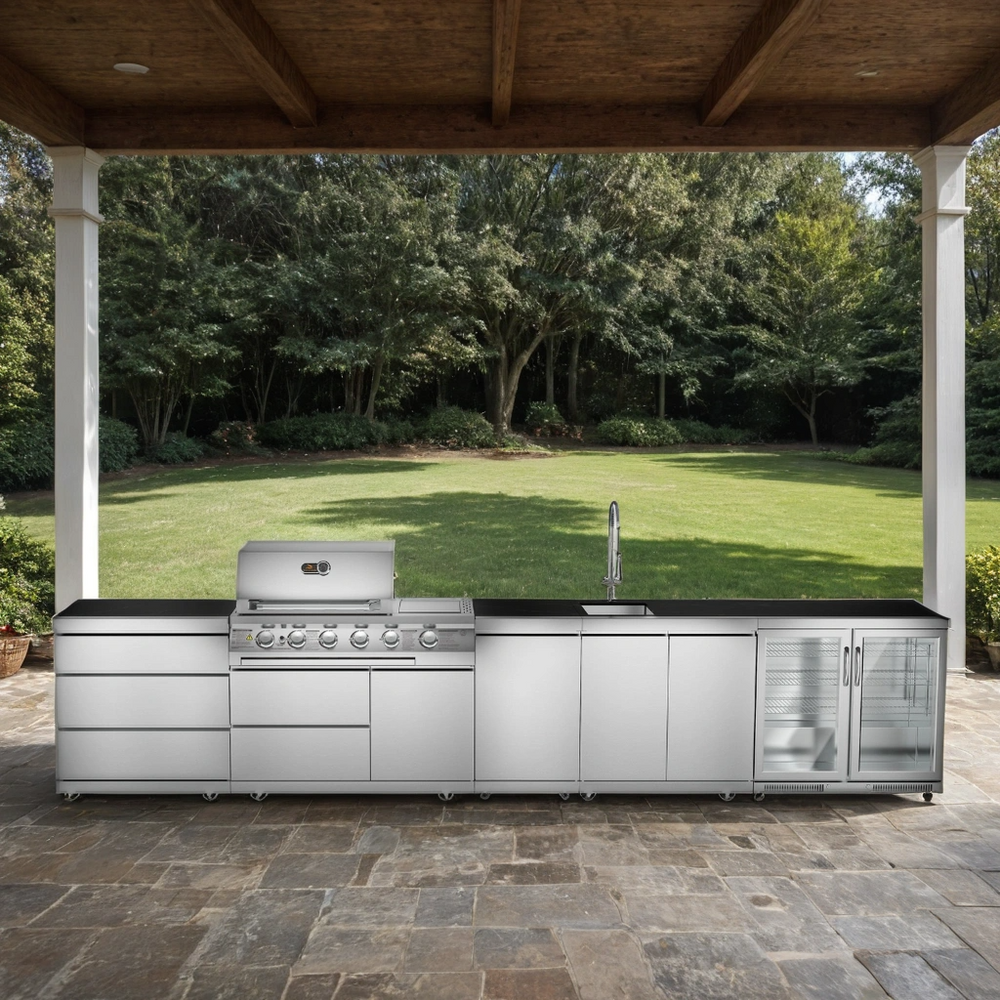 Whistler Lechlade Outdoor Kitchen 6 Burner BBQ, Sink and Fridge