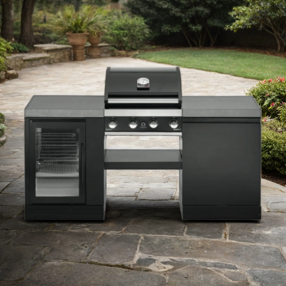 GrandPro 185 Outdoor Kitchen with Grandhall  4 Gas Burner Grill With Fridge and Sink
