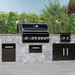 Panoramic view of black Whistler Burford 4 Burner Barbecue with Rotisserie and Weather Cover