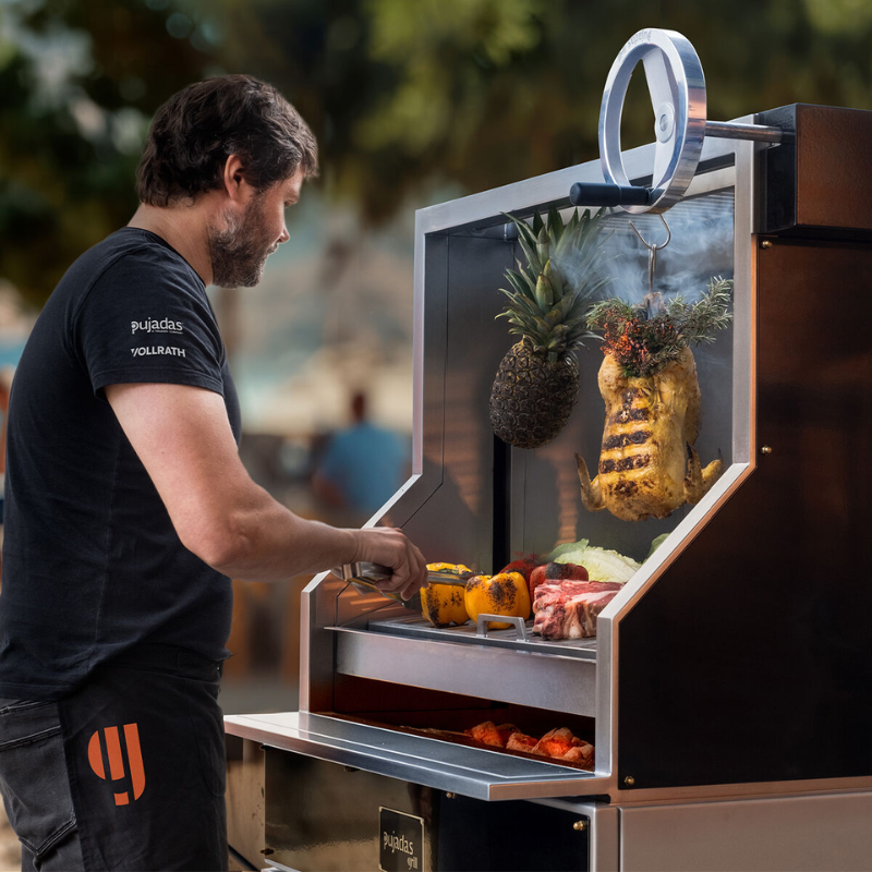 Pujadas Black V-shaped Open Grill with Mobile Cabinet