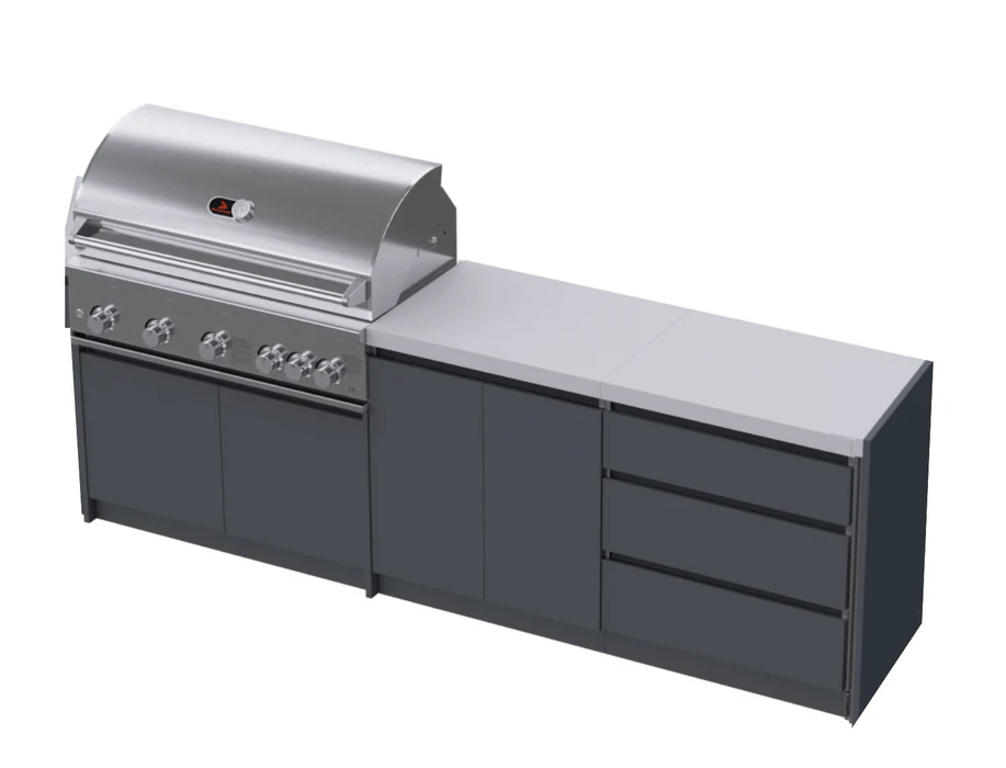 Whistler Fairford Premium 2.7M Grey Outdoor Kitchen with Burford 5-Burner BBQ