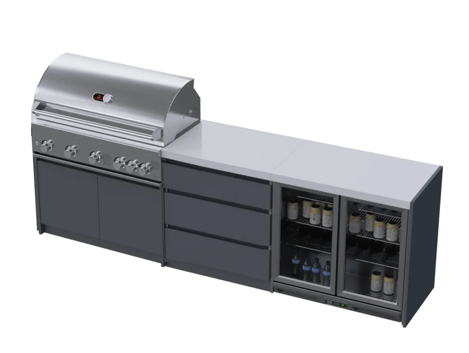 Whistler Fairford Grey Outdoor Kitchen – 2.8M Full-Length with Burford 5-Burner BBQ