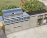 Side view of Whistler Cirencester Outdoor Kitchen 6 Burner BBQ, and Fridge Blockley