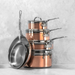 Stack view of Hestan CopperBond Induction Copper Skillets, Saucepans & Lids, Sauté Pan & Stock Pot Set: 10 Piece