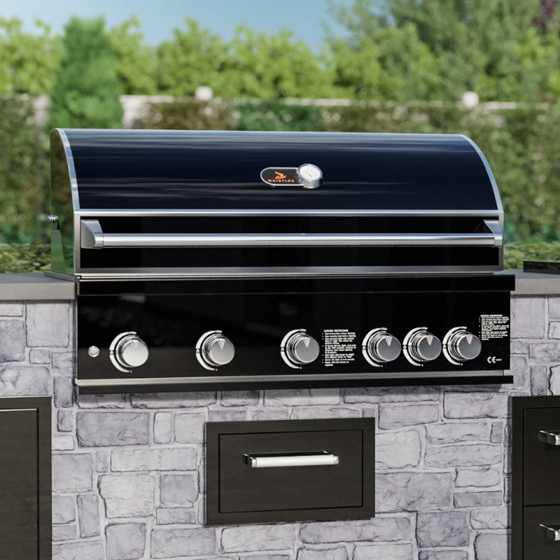 Whistler Grills Buford 5 Built in Gas BBQ in Black Silk + Weather Proof Cover and Heavy Duty Rotisserie Kit