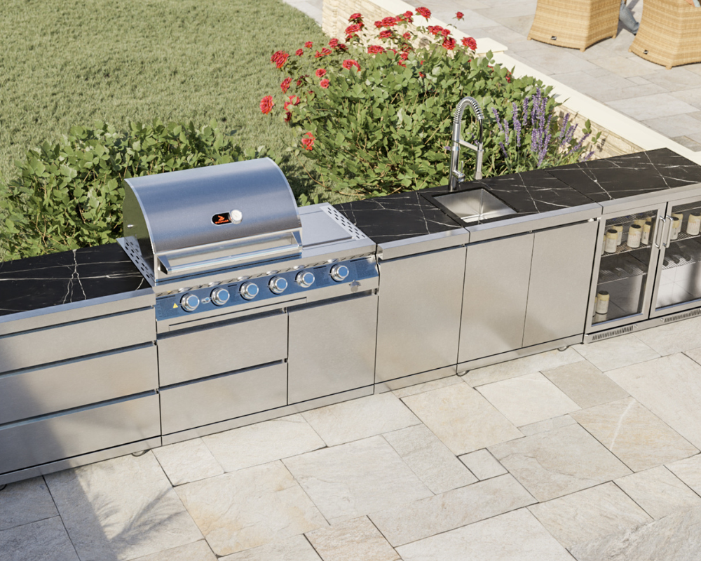 Whistler Cirencester Lechlade Outdoor Kitchen 4 Burner BBQ, Sink and Fridge