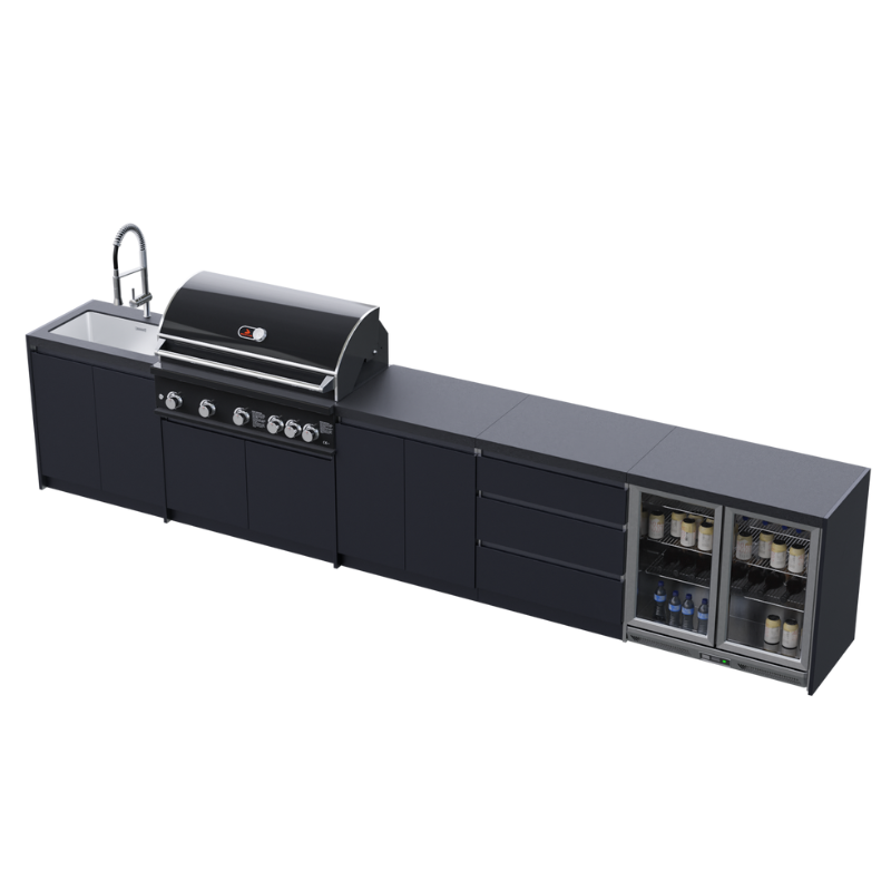 Whistler Fairford Premium 4.5M Black Outdoor Kitchen with Burford 5-Burner BBQ