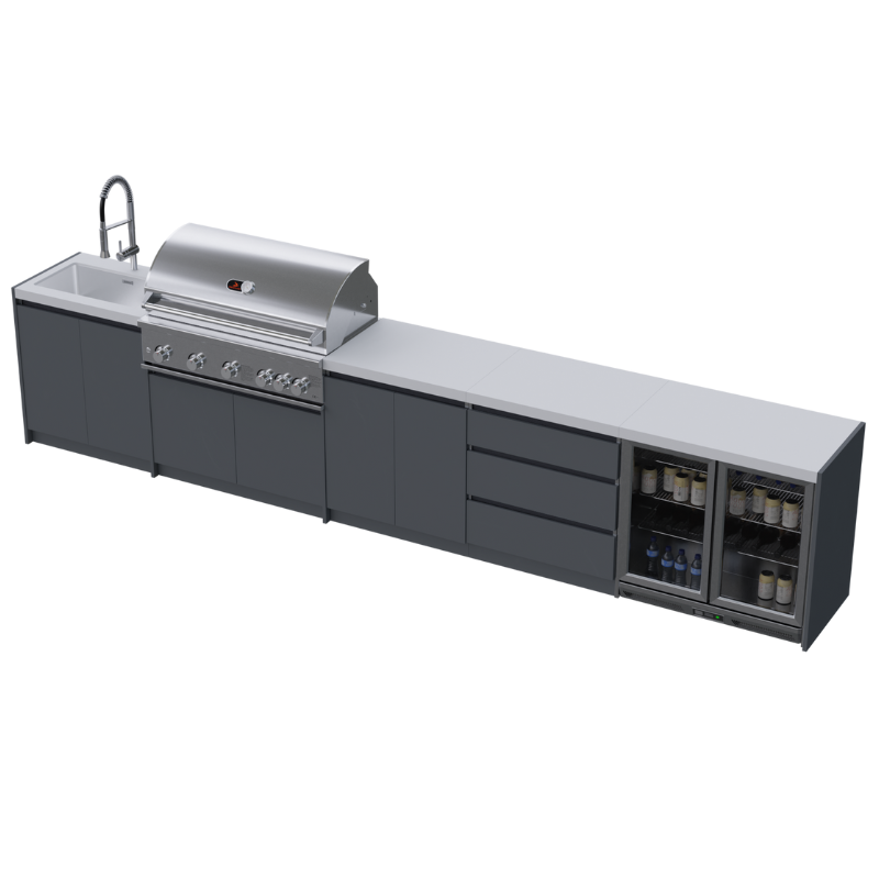 Whistler Fairford Premium 4.5M Black Outdoor Kitchen with Burford 5-Burner BBQ