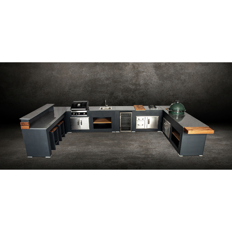Grillandia 'Well Done' U-Shaped Outdoor Kitchen with Big Green Egg & Entertainment Center