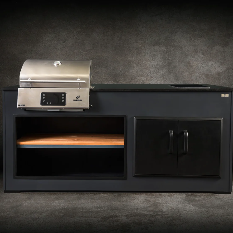 Grillandia E-Boy Ultimate Outdoor Kitchen with Electric Bar Grill, Hob, 2 Stools & Weather Cover – 2M