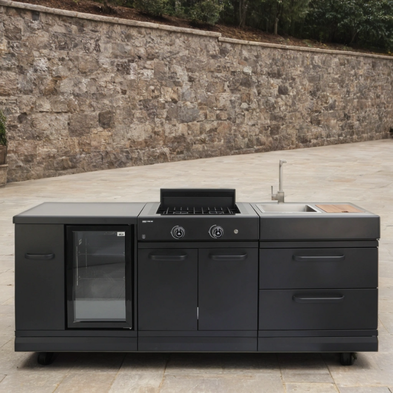 GRLLR Connect Outdoor Kitchen with Fridge, Stove Unit and Sink in Anthracite I 2.4 meters in length