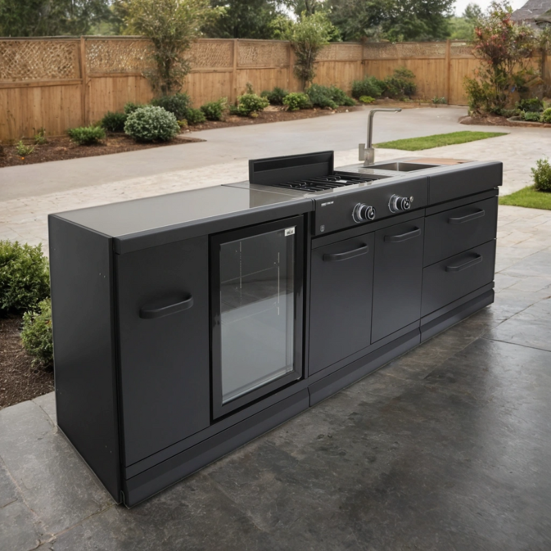 GRLLR Connect Outdoor Kitchen with Fridge, Stove Unit and Sink in Anthracite I 2.4 meters in length