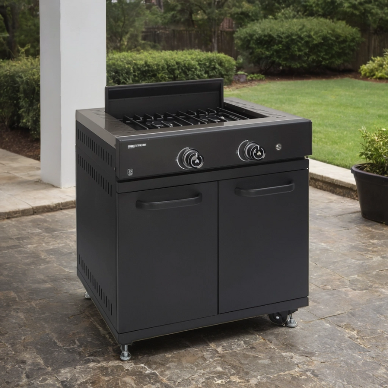 GRLLR Outdoor Kitchen Includes a Sink, Expansion Unit, Kamado, Fridge, Gas Burner and Stove Unit