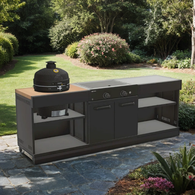 GRLLR Connect Modular Outdoor Kitchen Bundle – Open Shelve Unit, Kamado Plus Cabinet, Stove Unit | Customisable 2.4M Setup