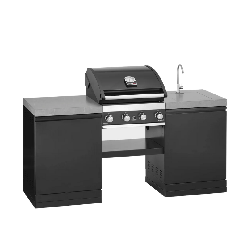 GrandPro 185 Outdoor Kitchen with Grandhall  4 Gas Burner Grill With Fridge and Sink