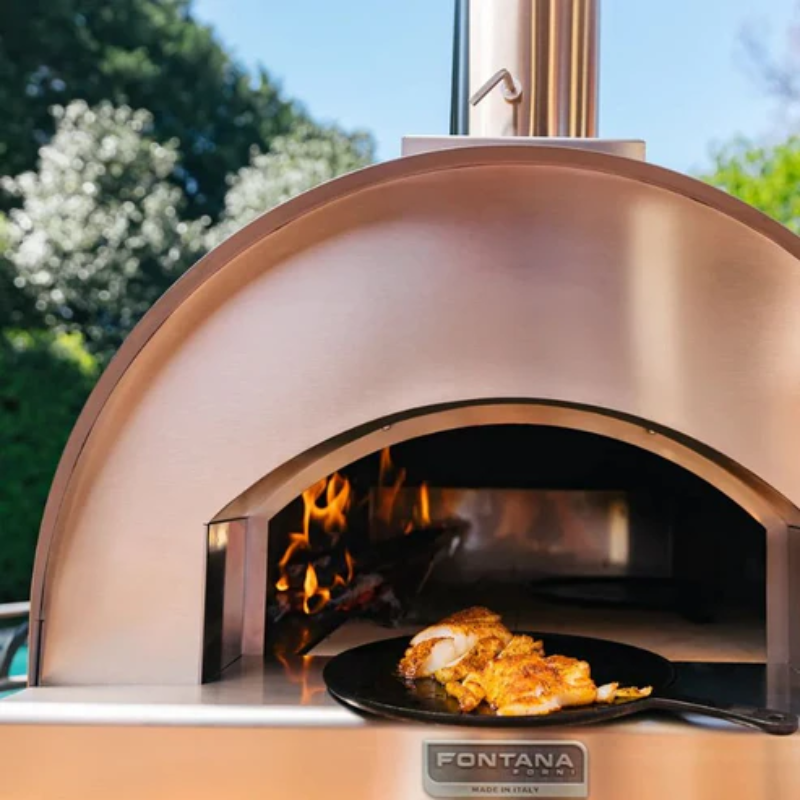 Fontana Mangiafuoco Wood Fired Pizza Oven In Stainless Steel Including Trolley