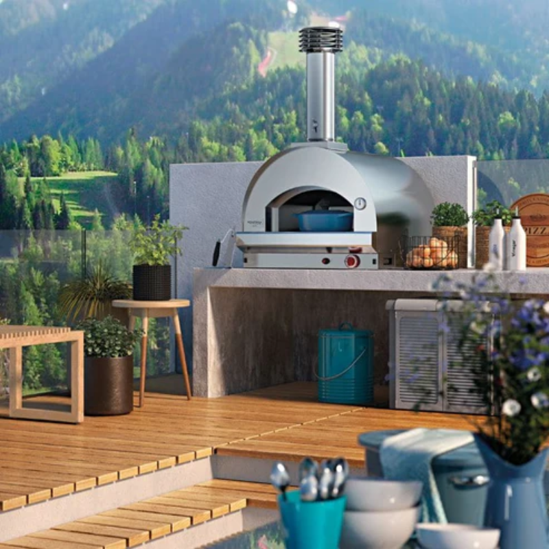 Fontana Mangiafuoco Wood Fired Pizza Oven In Stainless Steel Including Trolley