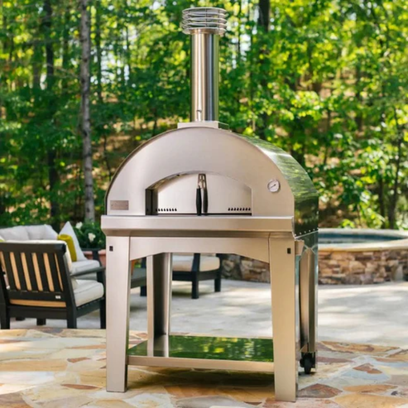 Fontana Mangiafuoco Wood Fired Pizza Oven In Stainless Steel Including Trolley