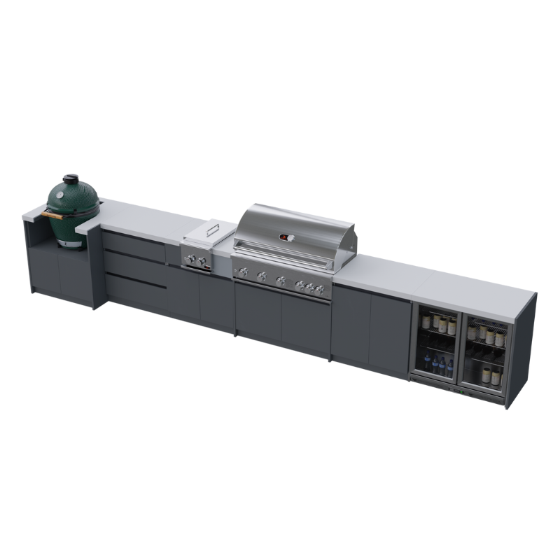Whistler Fairford Outdoor Kitchen with Burford 5 Burner BBQ and Kamado Unit | 5.2M Full-Length
