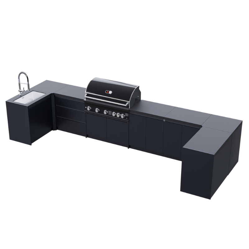 Whistler Fairford Black Outdoor Kitchen with Burford 5-Burner BBQ and Sink