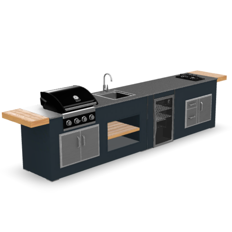 Grillandia Medium Rare Pro Line Grandhall 5-Burner Outdoor Kitchen – Fridge, Sink, and Weather Cover – 4.4M