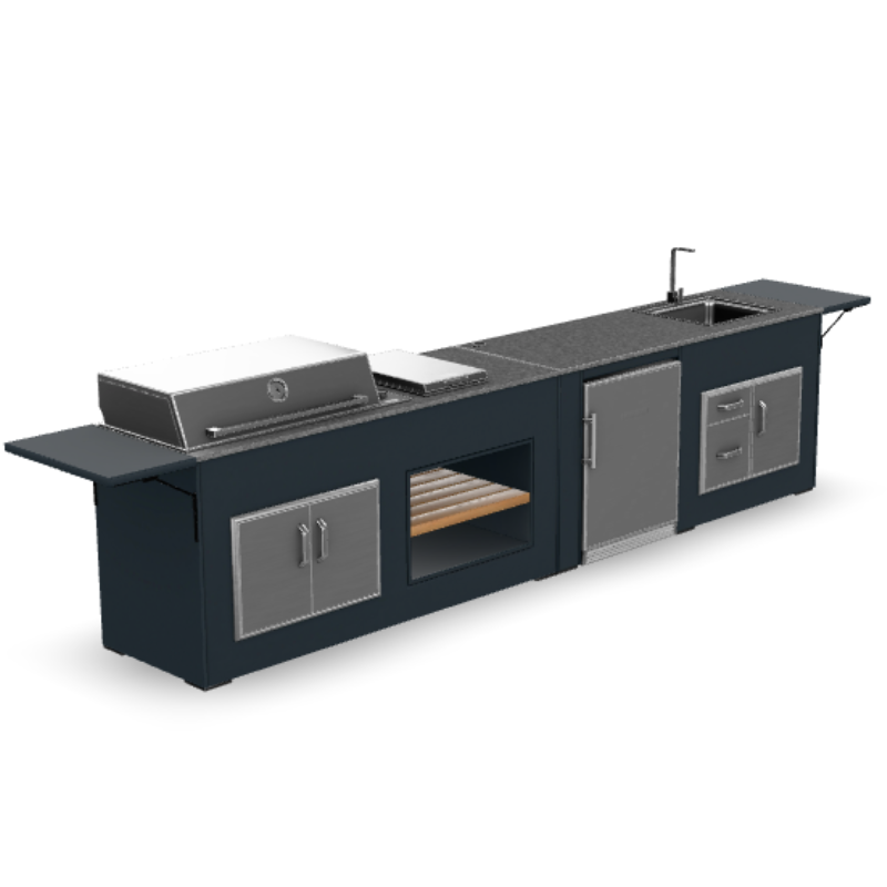 Grillandia Medium Rare Pro Line Grandhall 5-Burner Outdoor Kitchen – Fridge, Sink, and Weather Cover – 4.4M