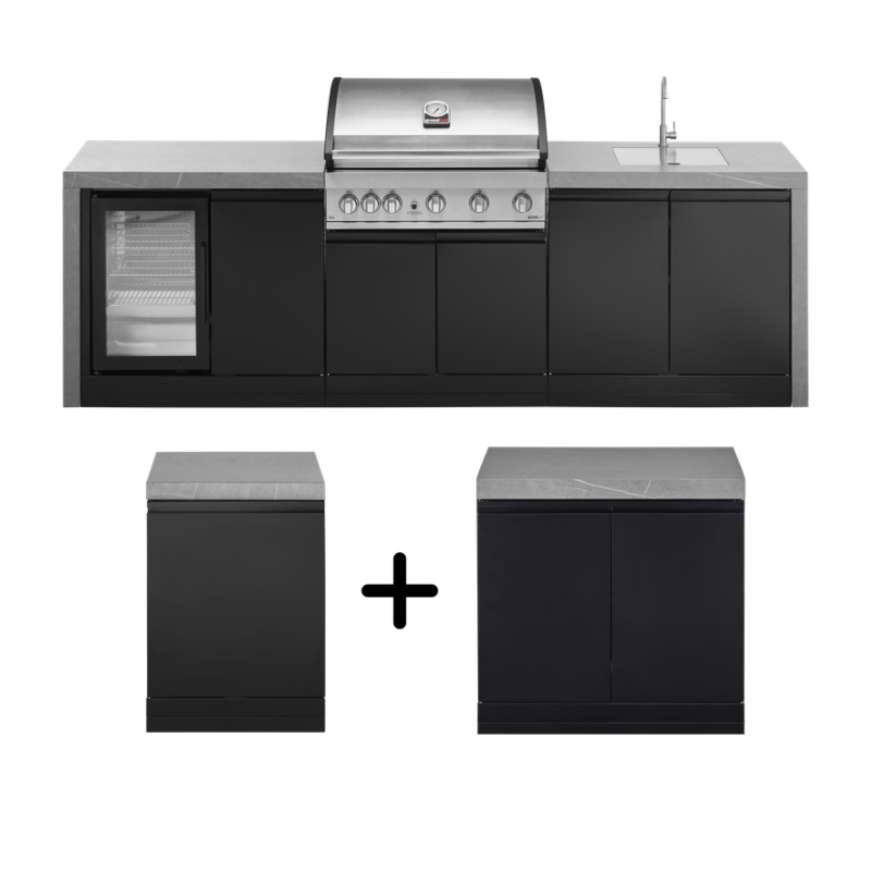 GrandPro 426 L-SHAPE Pro Elite Outdoor Kitchen with Fridge + Sink Waterfall Edition