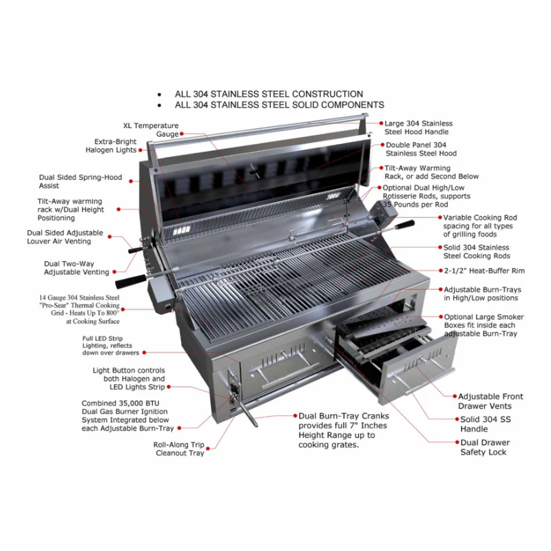 Sunstone 42″ Charcoal & Wood Hybrid Dual Zone Grill