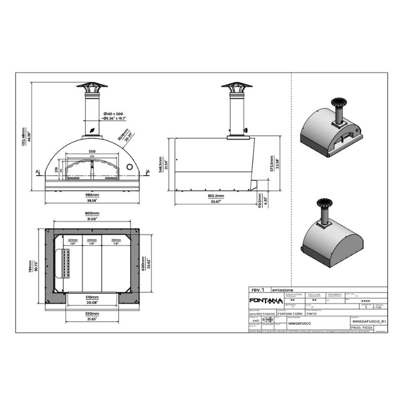 Fontana Mangiafuoco Dual Fuel Pizza Oven in Stainless Steel