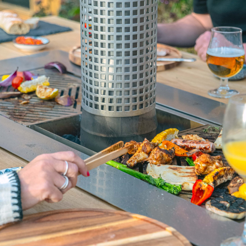 WeGrillTable Social Grill Table – Marine Grade Stainless Steel Smoke-Free Charcoal BBQ Dining Table & Patio Heater