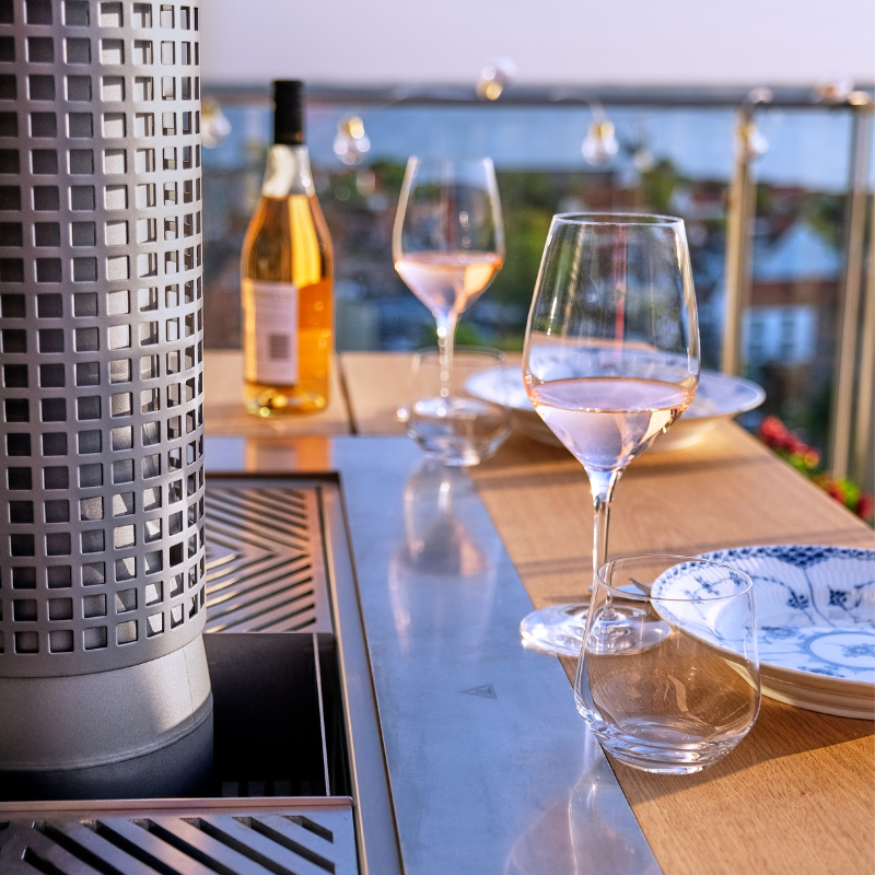 WeGrillTable Social Grill Table – Marine Grade Stainless Steel Smoke-Free Charcoal BBQ Dining Table & Patio Heater