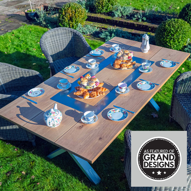WeGrillTable Social Grill Table – Marine Grade Stainless Steel Smoke-Free Charcoal BBQ Dining Table & Patio Heater