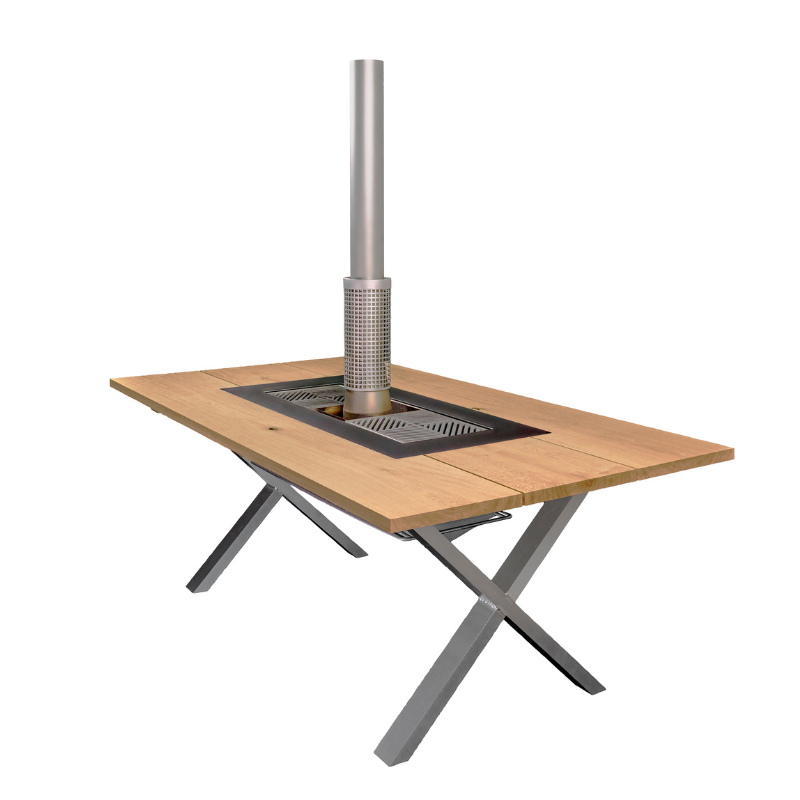 WeGrillTable Social Grill Table – Marine Grade Stainless Steel Smoke-Free Charcoal BBQ Dining Table & Patio Heater