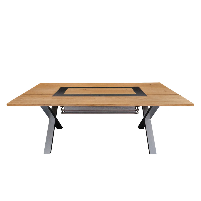 WeGrillTable Social Grill Table – Marine Grade Stainless Steel Smoke-Free Charcoal BBQ Dining Table & Patio Heater