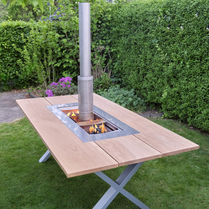 WeGrillTable Social Grill Table – Marine Grade Stainless Steel Smoke-Free Charcoal BBQ Dining Table & Patio Heater