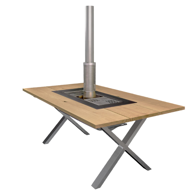 WeGrillTable Social Grill Table – Marine Grade Stainless Steel Smoke-Free Charcoal BBQ Dining Table & Patio Heater
