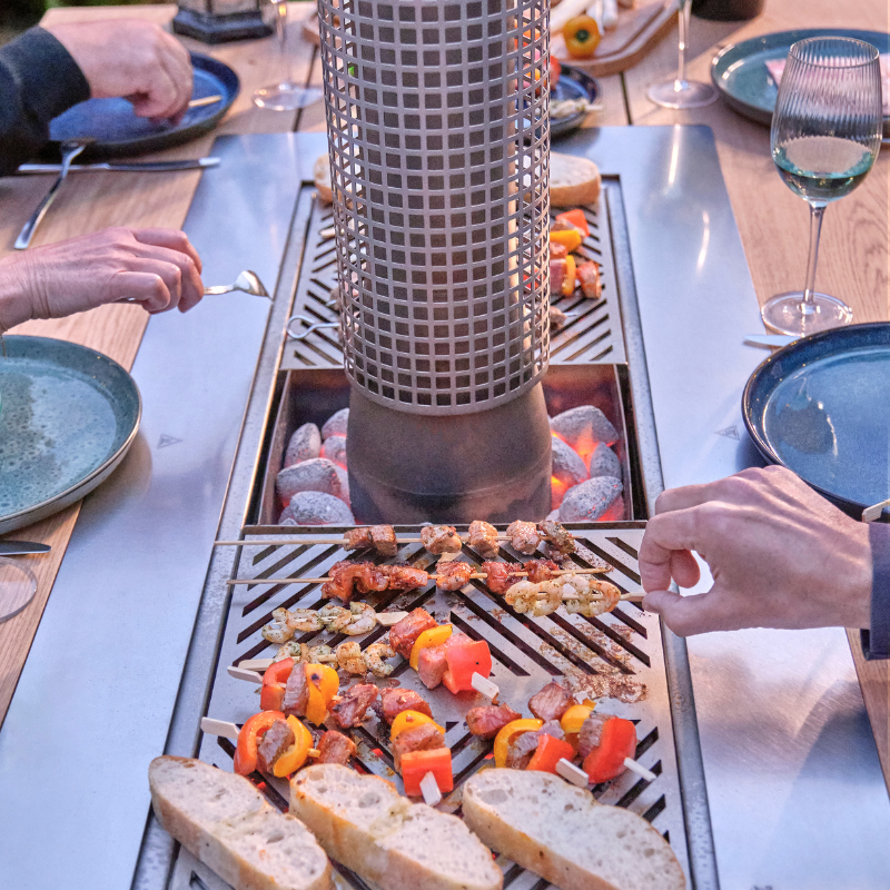 WeGrillTable Social Grill Table – Marine Grade Stainless Steel Smoke-Free Charcoal BBQ Dining Table & Patio Heater