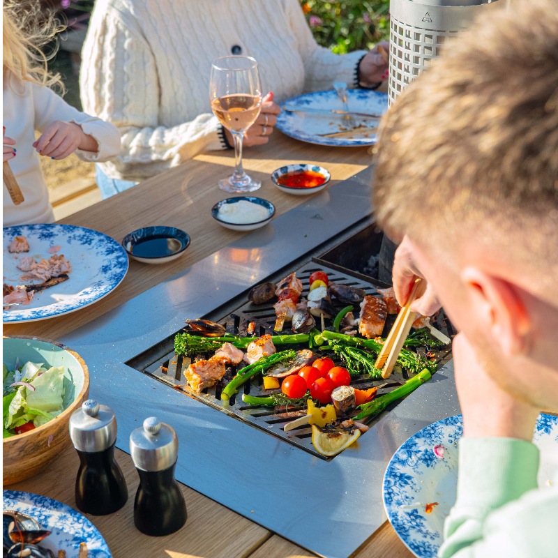 WeGrillTable Social Grill Table – Marine Grade Stainless Steel Smoke-Free Charcoal BBQ Dining Table & Patio Heater