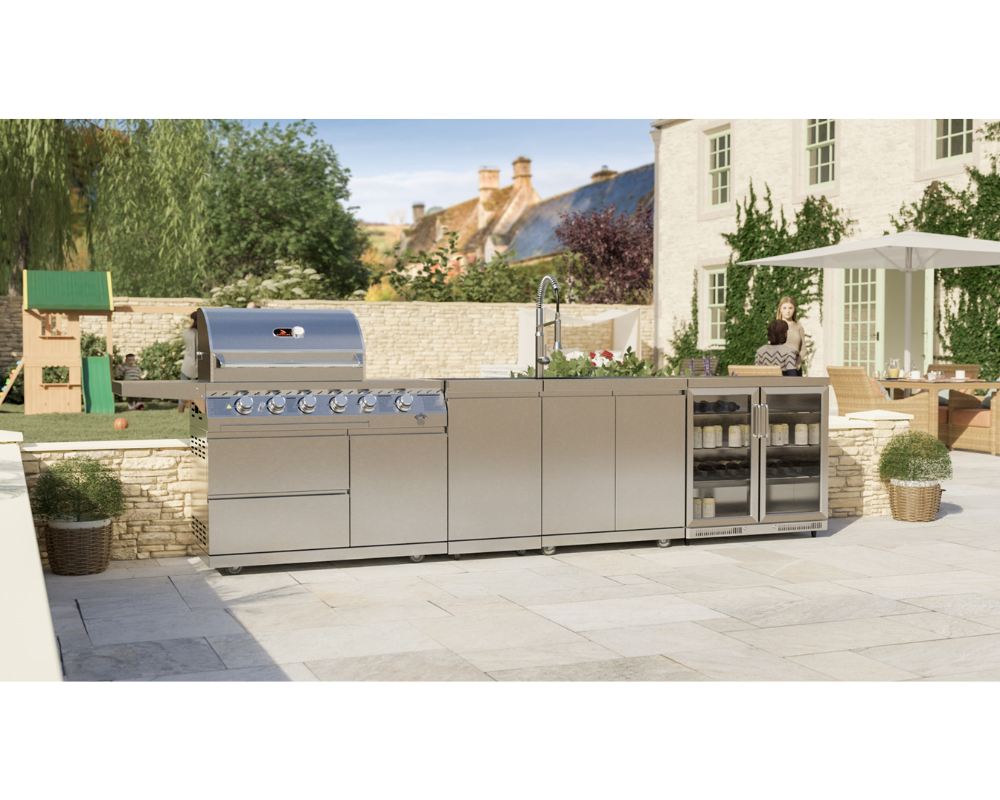 Whistler Cirencester Oaksey Outdoor Kitchen 4 Burner BBQ, Sink and Fridge