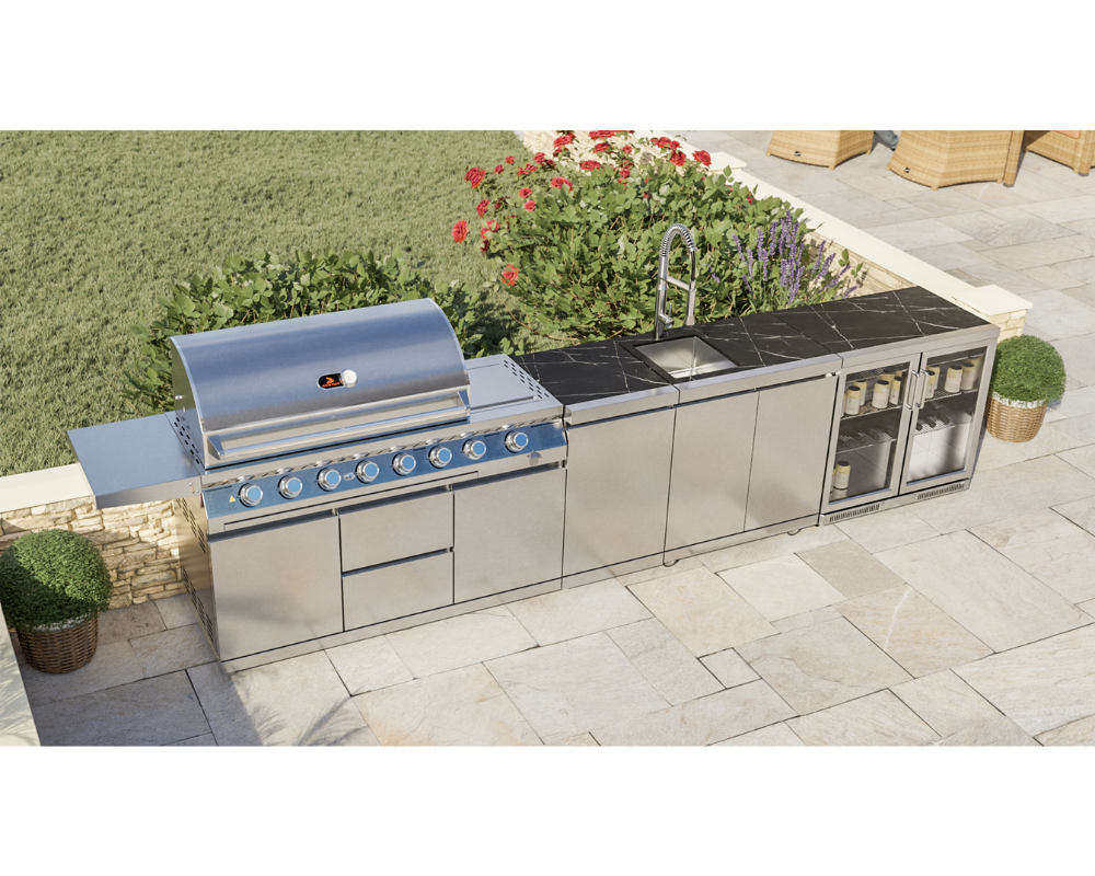 Whistler Oaksey Outdoor Kitchen 6 Burner BBQ, Sink and Fridge