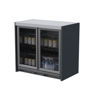 Whistler Fairford Grey Double Door Fridge in stainless steel grey