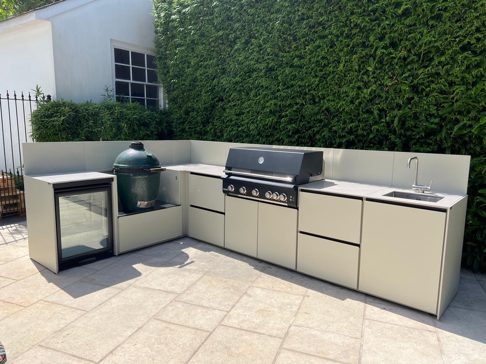 Fontana Ignes Stainless Steel Outdoor Kitchen Bar with 4 Burner BBQ, Kamado, Induction Hob, Sink, Fridge & Storage