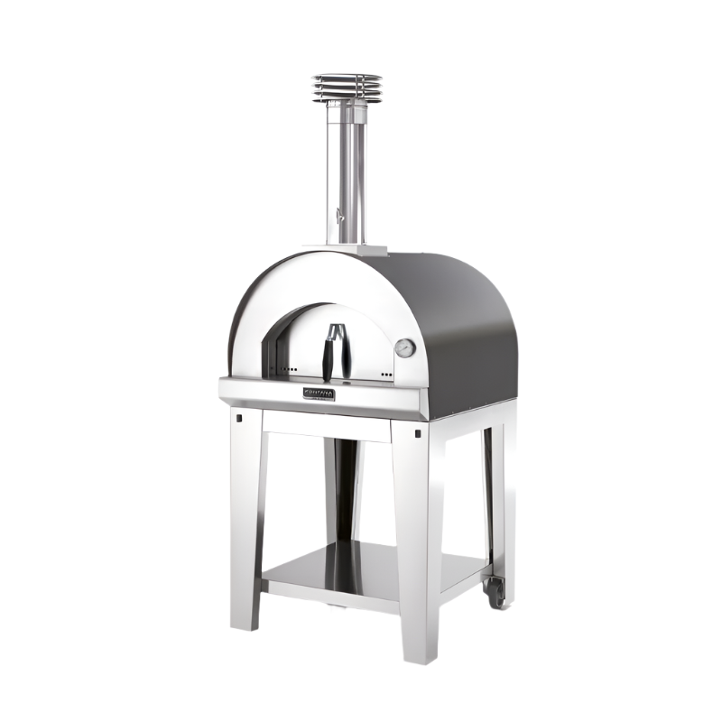 front view of Fontana Margherita Wood Fired Pizza Oven in Anthracite Including Trolley