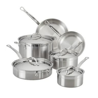 front view of Hestan ProBond Induction Stainless Steel Pan Set: 10 Piece