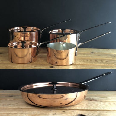 Front view of complete collection of pans