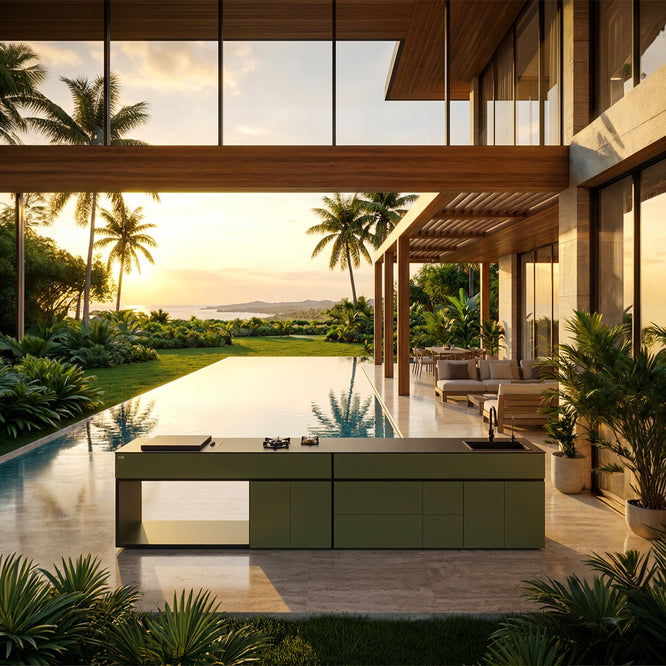 Grillionaire MOSS Grade 2 Aluminum Modular Outdoor Kitchen with Dekton Worktops, Sink, Side Burner and Fridge
